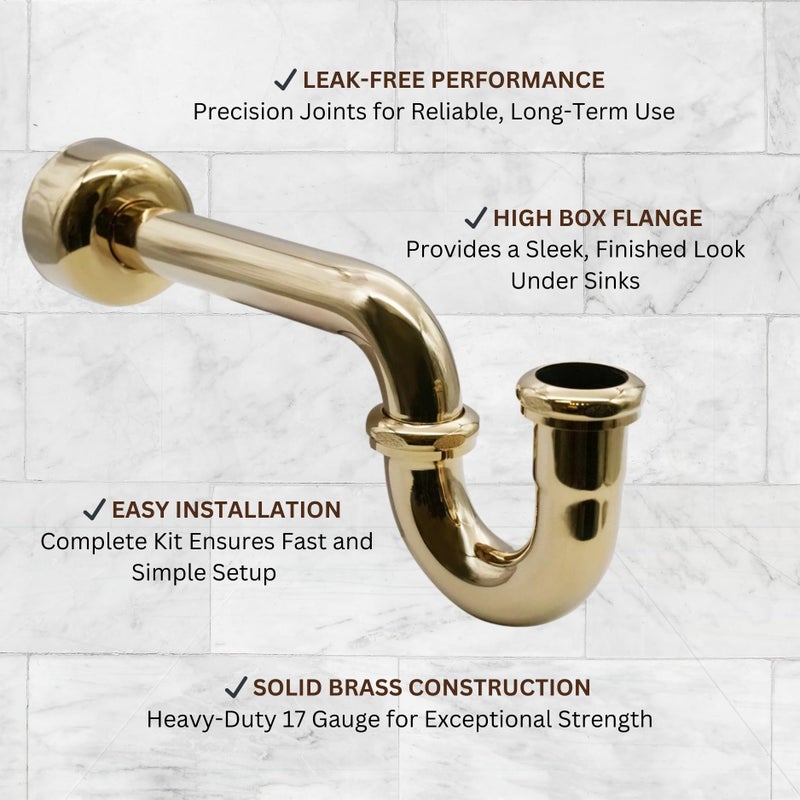 Westbrass D400-1-01 1-1/2" OD 17 gauge P-Trap with High Box Flange, Polished Brass - Image 4